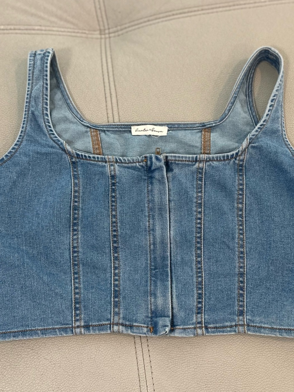 Reformation Denim Corset Crop Top in Medium Blue